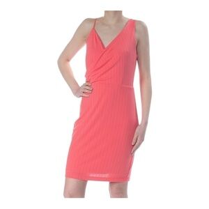 Cece Womens Coral Knit Sleeveless Knee Length Faux Wrap Dress
